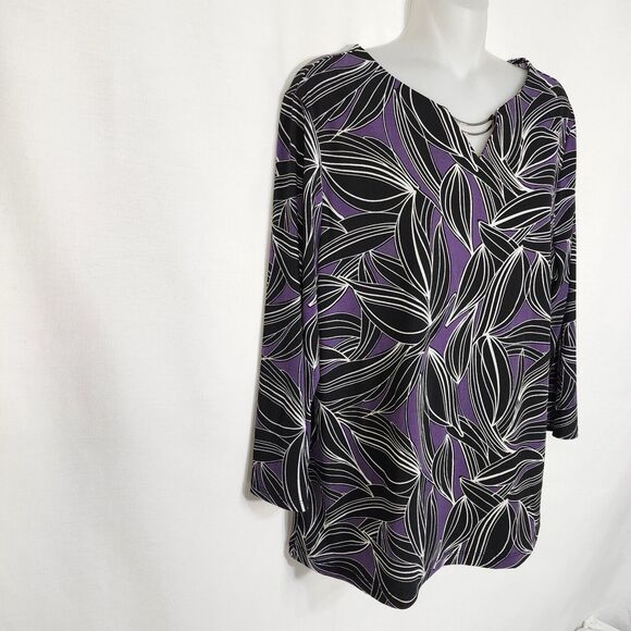 Chico's Easywear Womens Top Size 2 Large Leafy Lines Double Bar Tee 3/4 Sleeve - Picture 5 of 10